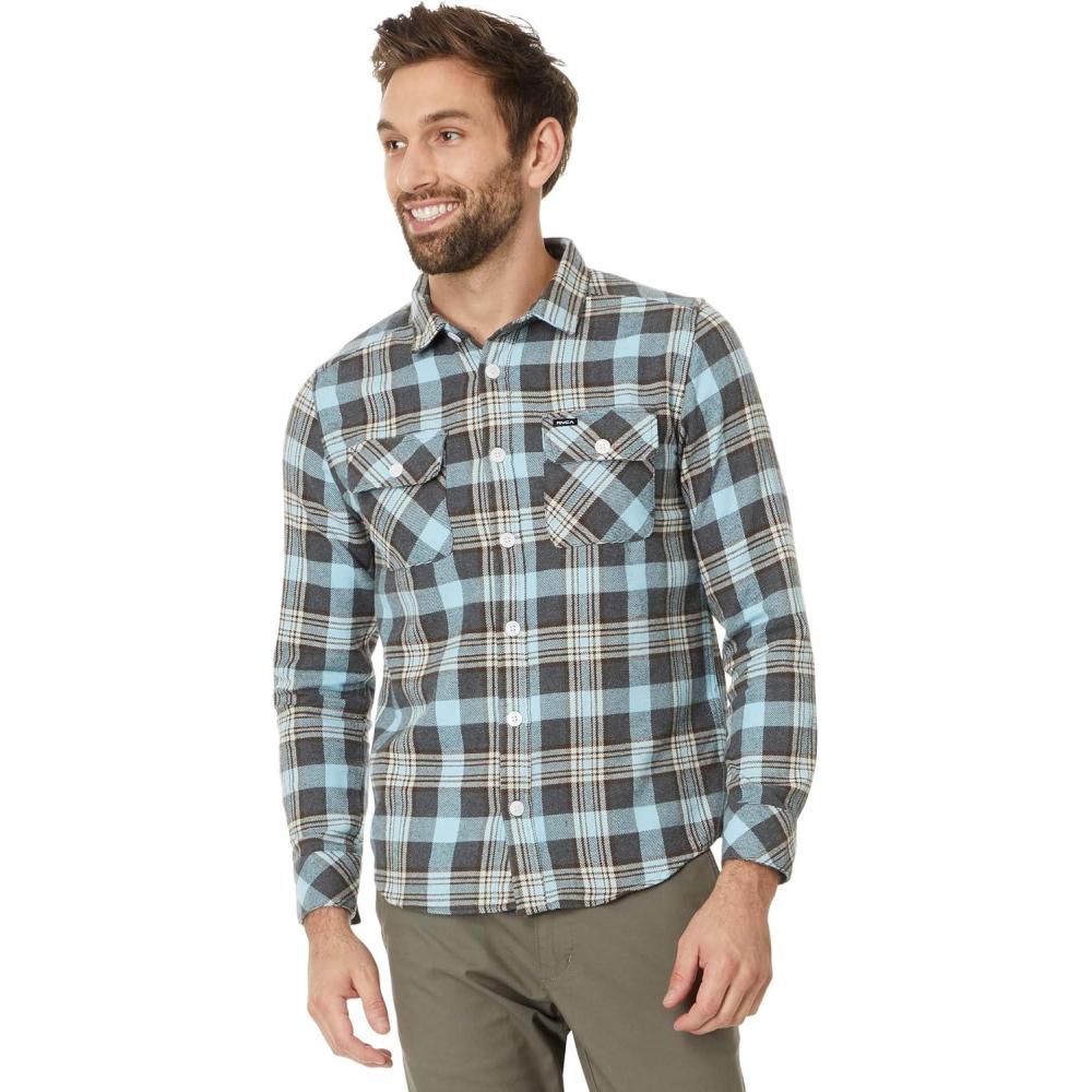 imageRVCA Mens Thatll Work Flannel Long Sleeve Woven ShirtCharcoal