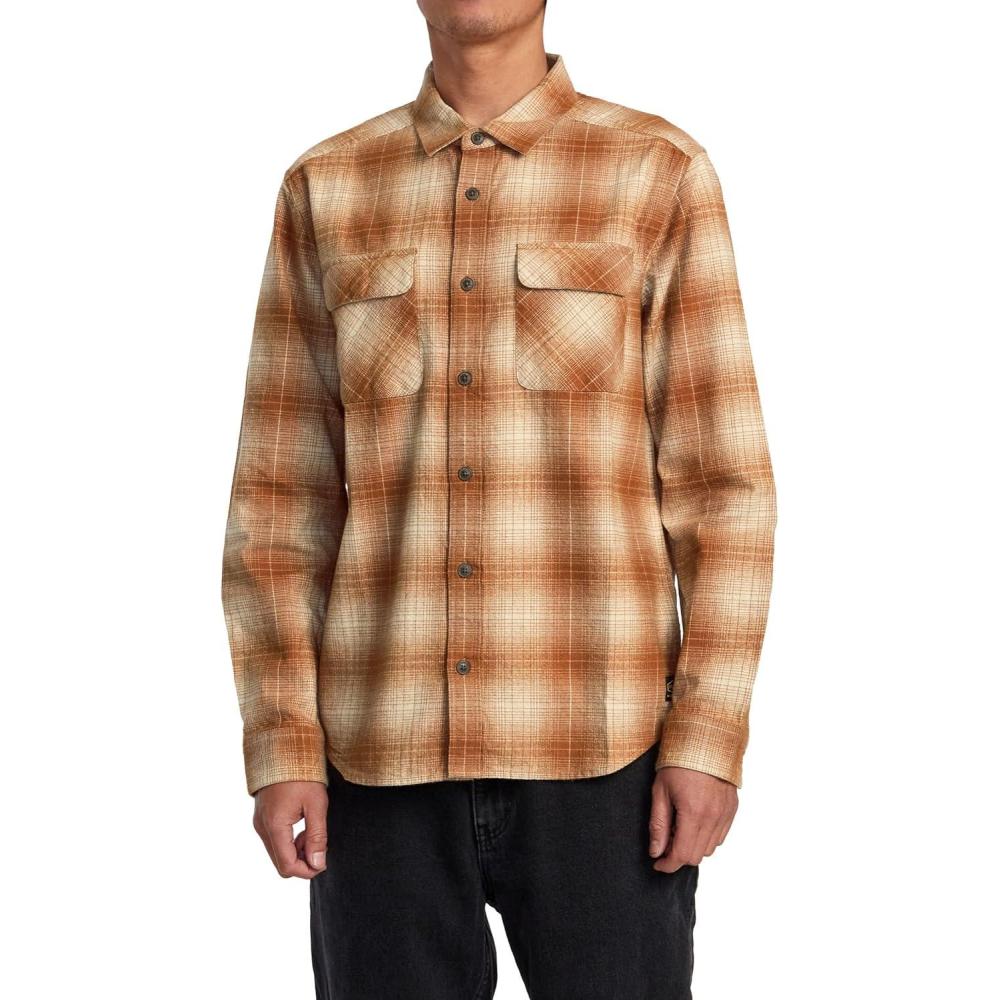 imageRVCA Mens Thatll Work Flannel Long Sleeve Woven ShirtDayshift FlannelAdobe
