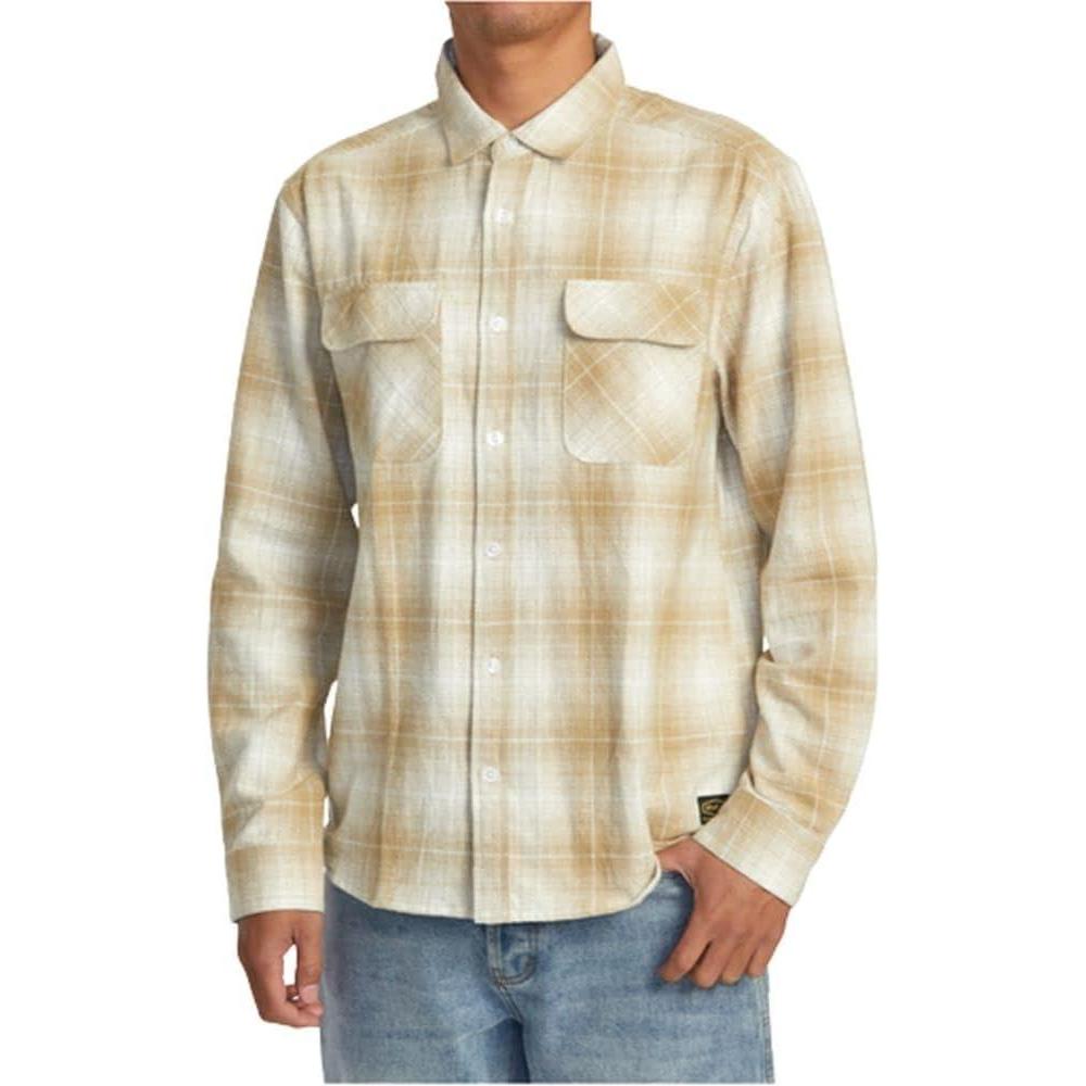imageRVCA Mens Thatll Work Flannel Long Sleeve Woven ShirtDayshift FlannelKhaki