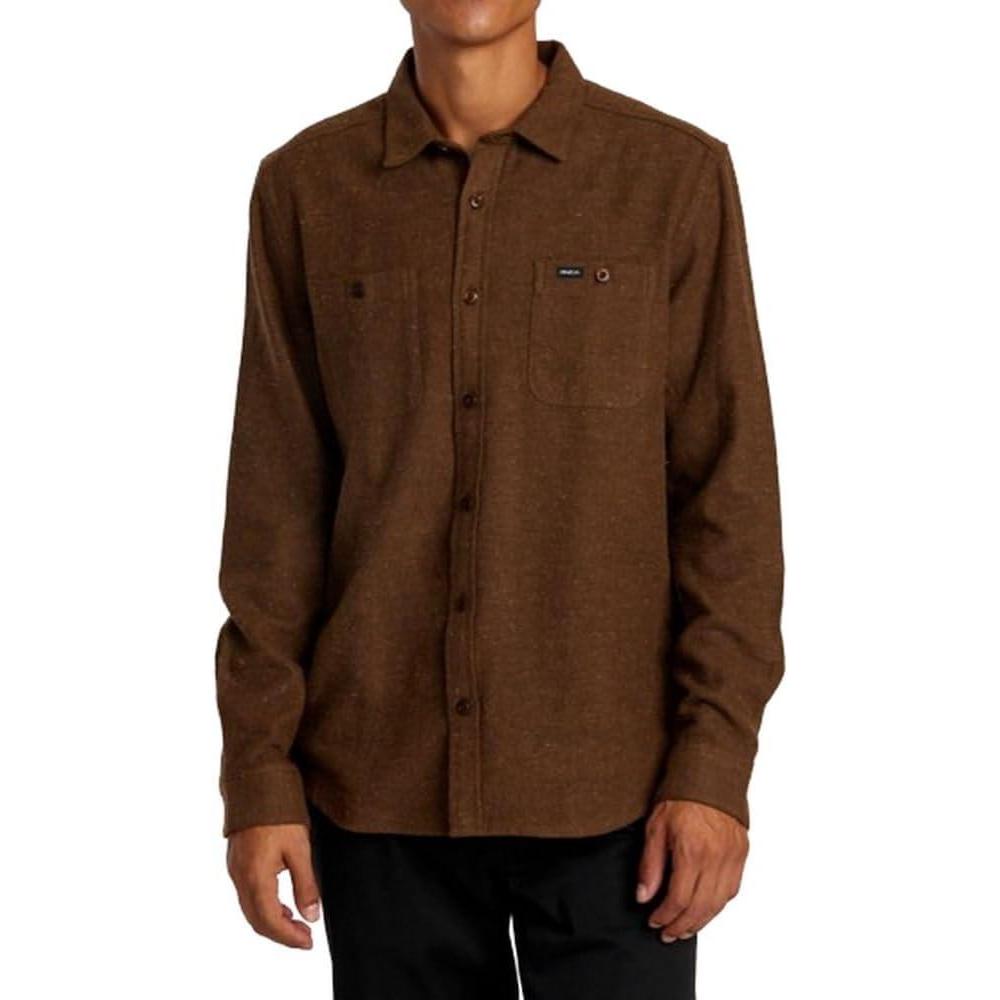 imageRVCA Mens Thatll Work Flannel Long Sleeve Woven ShirtHarvest Neps Bombay Brown