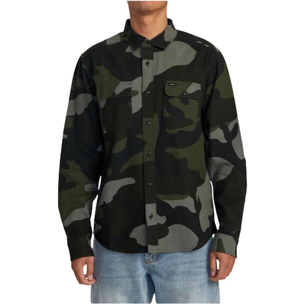 imageRVCA Mens Thatll Work Flannel Long Sleeve Woven ShirtPanhandle FlannelCamo