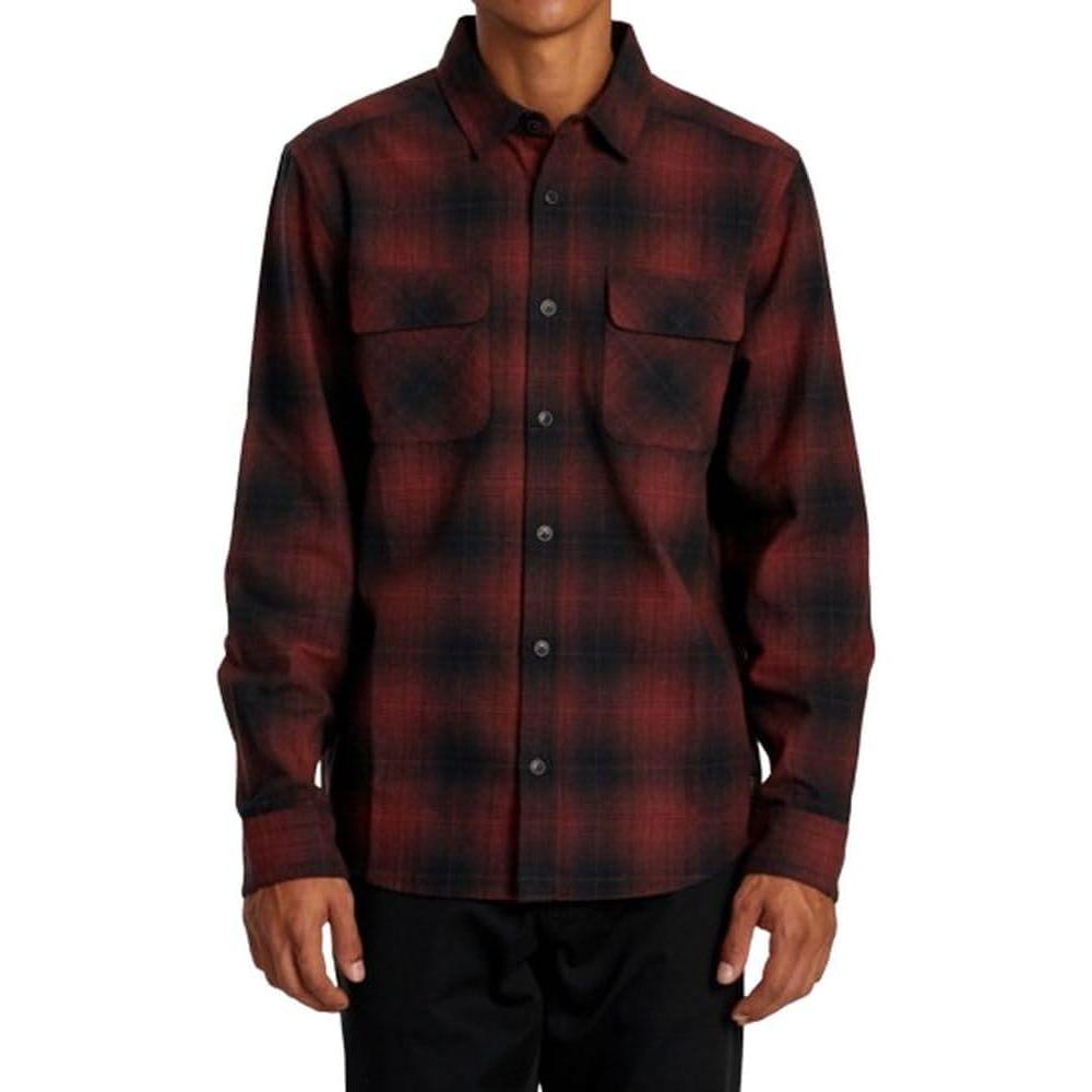 imageRVCA Mens Thatll Work Flannel Long Sleeve Woven ShirtRed Earth