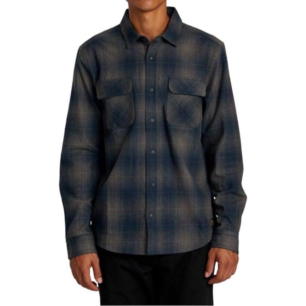 imageRVCA Mens Thatll Work Flannel Long Sleeve Woven ShirtSmoke