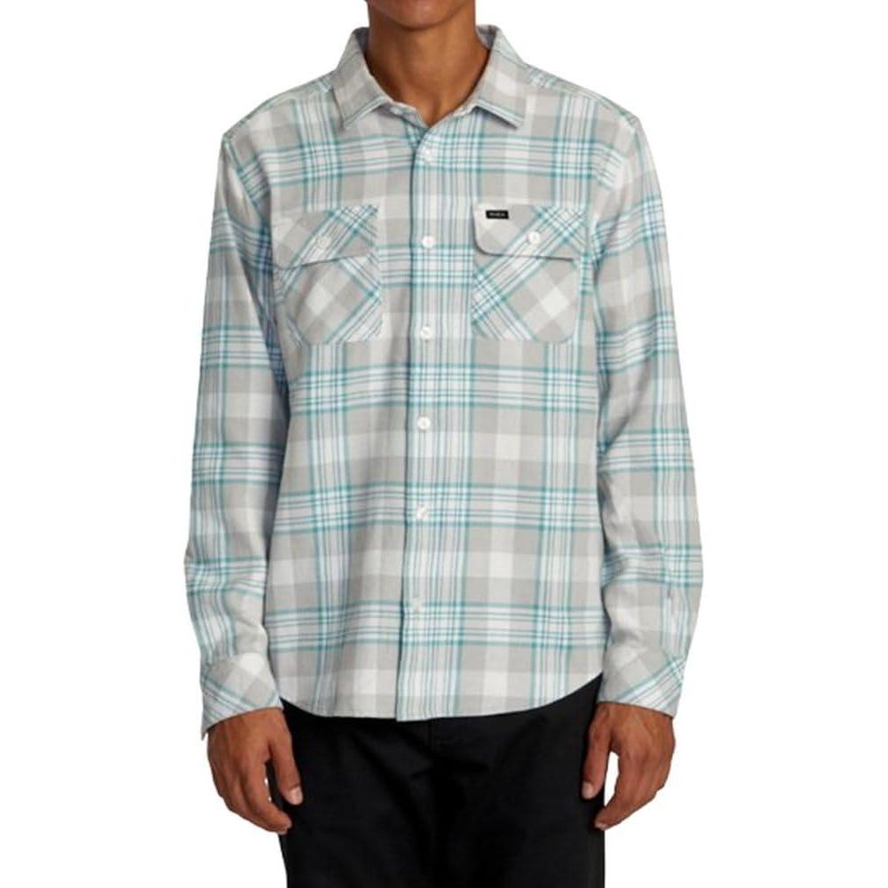 imageRVCA Mens Thatll Work Flannel Long Sleeve Woven ShirtThatll Work Flannel  Silver Bleach