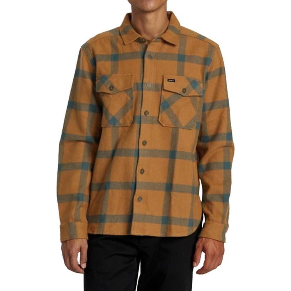 imageRVCA Mens Thatll Work Flannel Long Sleeve Woven ShirtVa Cpo Camel