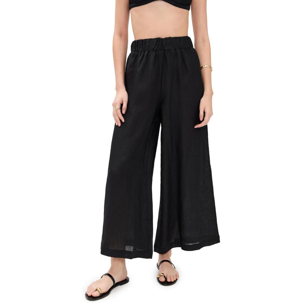 imageVitamin A Womens Tallows Linen Wide Leg Pant Swimsuit Cover UpBlack