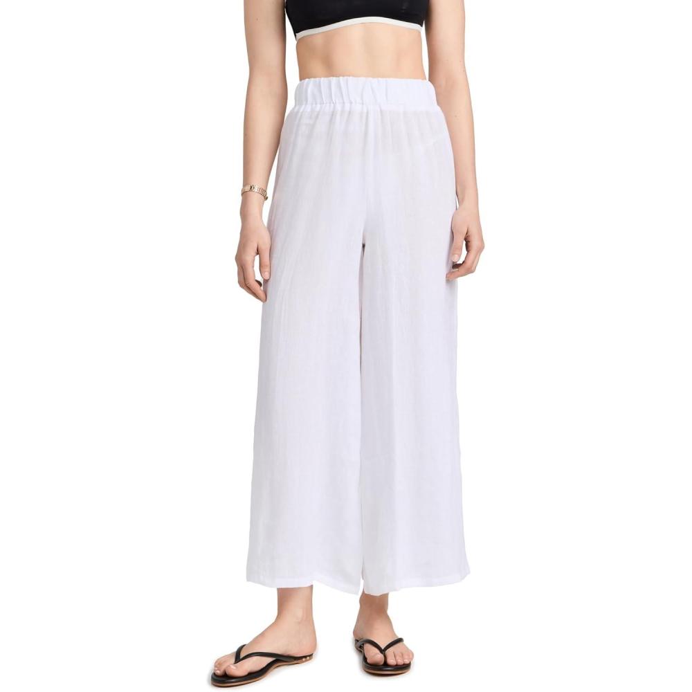 imageVitamin A Womens Tallows Linen Wide Leg Pant Swimsuit Cover UpWhite