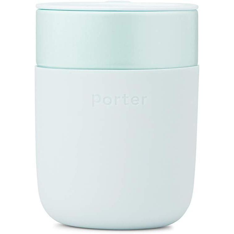 imageWampampP Porter Ceramic Mug w Protective Silicone Sleeve Terrazzo Charcoal 12 Ounces OntheGo Reusable Cup for Coffee or Tea Portable Dishwasher SafeMint