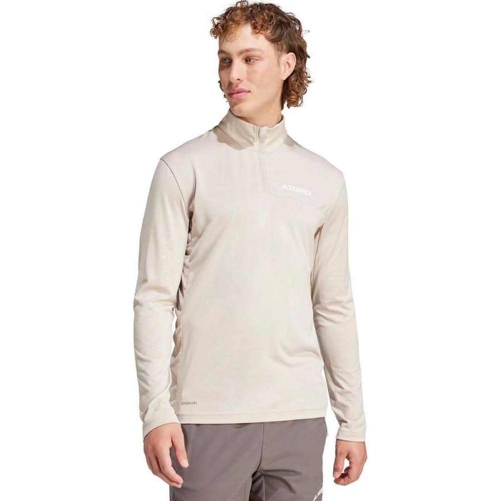 imageadidas Mens Terrex Multi HalfZip Long Sleeve TShirtWonder Beige