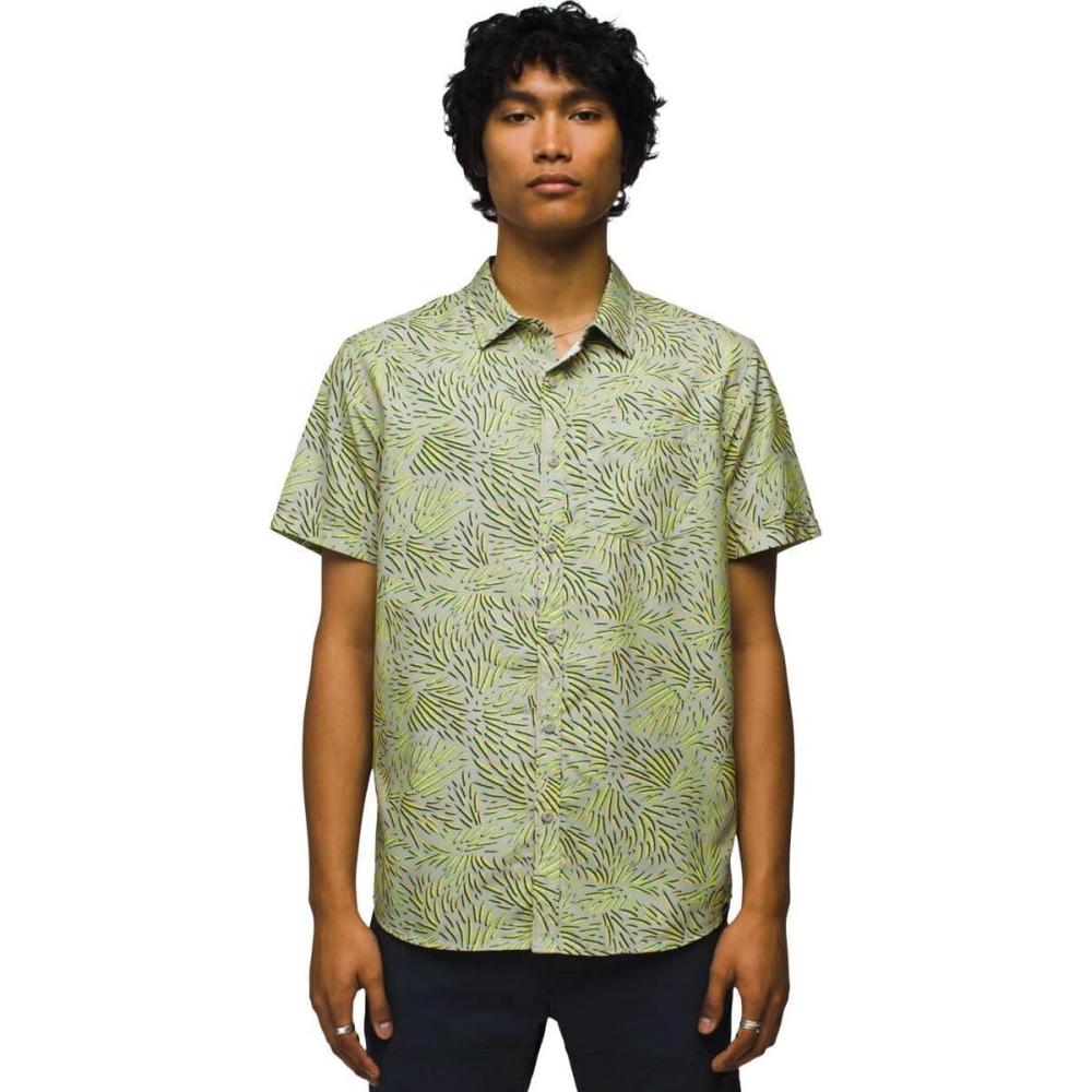 imageprAna Mens Lost Sol Printed Short Sleeve Shirt Standard FitJuniper Green Fronds