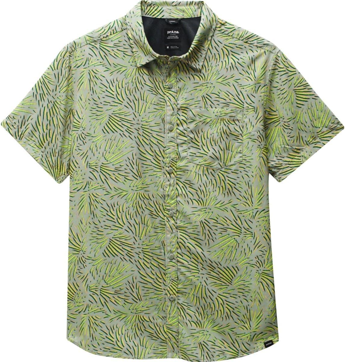 imageprAna Mens Lost Sol Printed Short Sleeve Shirt Standard FitJuniper Green Fronds