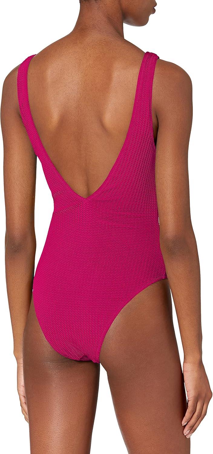 imageSeafolly Womens Deep V Neck Over The Shoulder One Piece SwimsuitSea Dive Fuchsia Rose