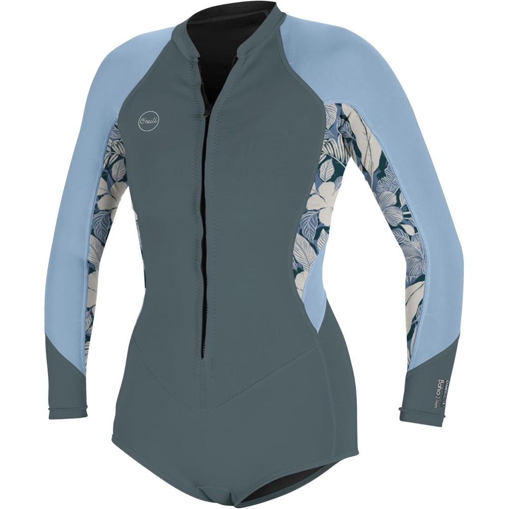 imageONeill Womens Bahia 21mm Front Zip Long Sleeve Short Spring Wetsuit ShadePalmento TropicalFaded Denim 6