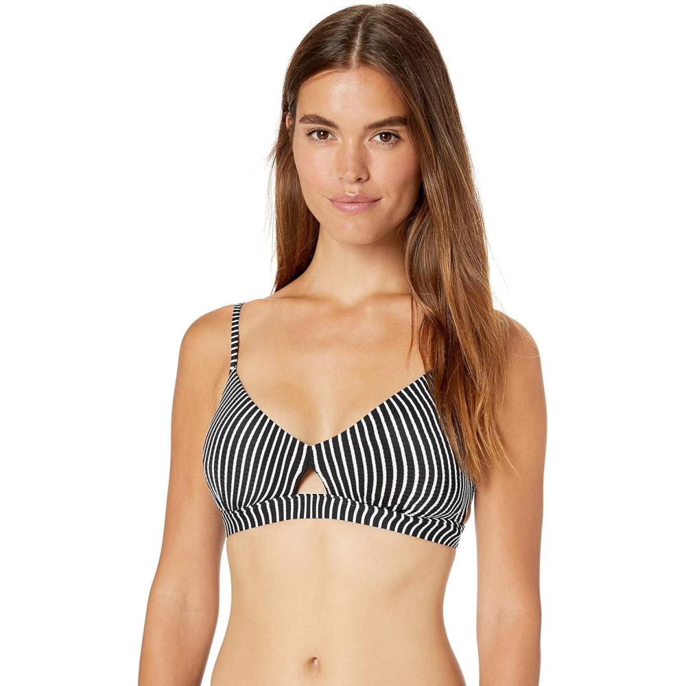 imageSeafolly Womens Active Hybrid Bralette Bikini Top Swimsuit with Center Keyhole DetailGo Overboard Black