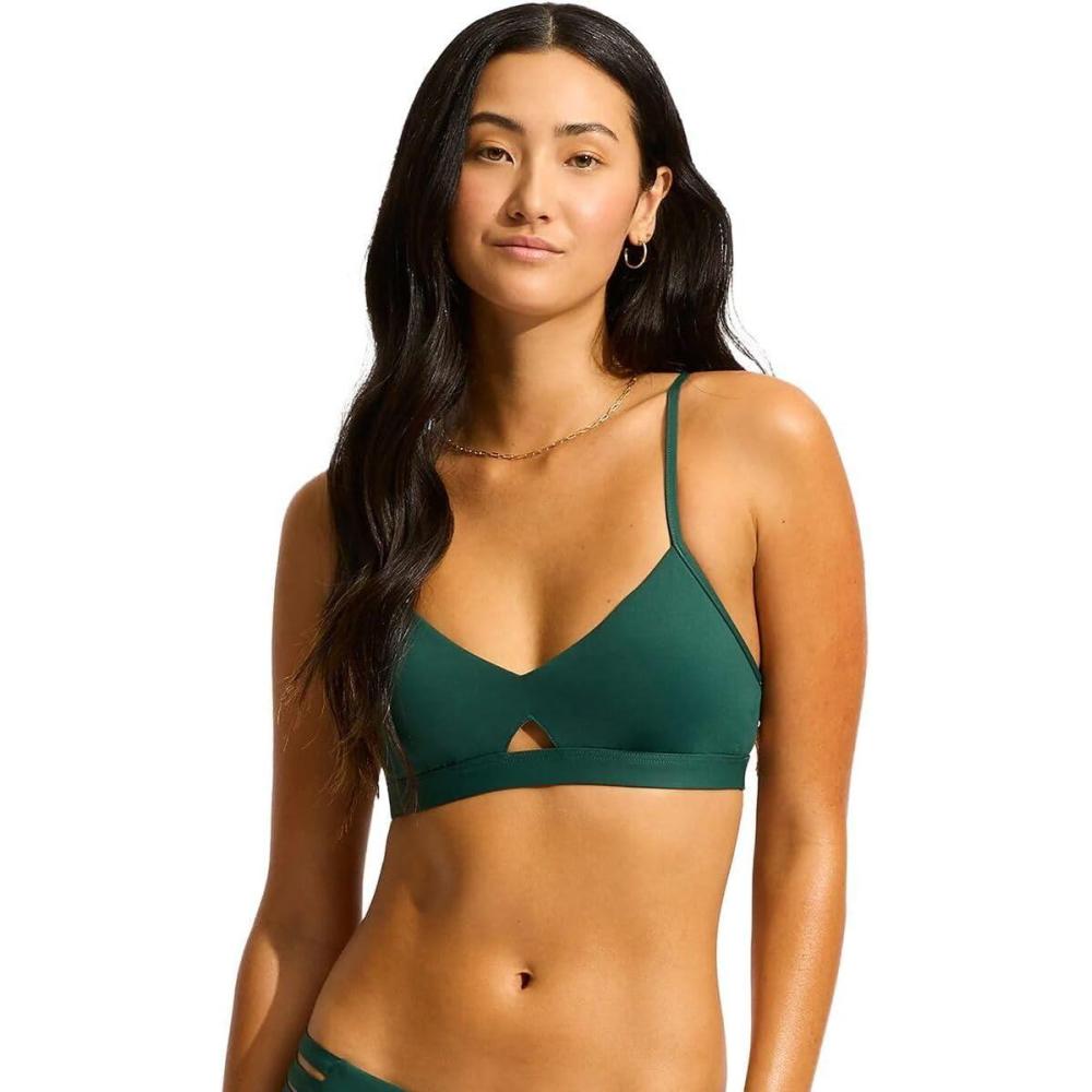 imageSeafolly Womens Active Hybrid Bralette Bikini Top Swimsuit with Center Keyhole DetailSeafolly Collective Evergreen