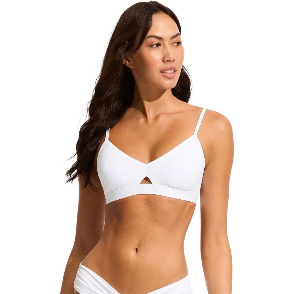imageSeafolly Womens Active Hybrid Bralette Bikini Top Swimsuit with Center Keyhole DetailWhite