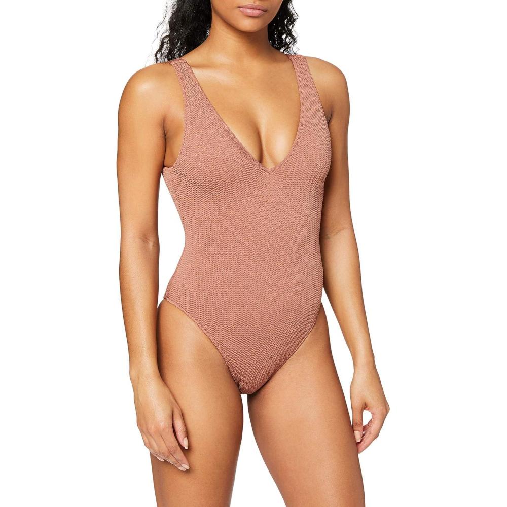 imageSeafolly Womens Deep V Neck Over The Shoulder One Piece SwimsuitSea Dive Bronze