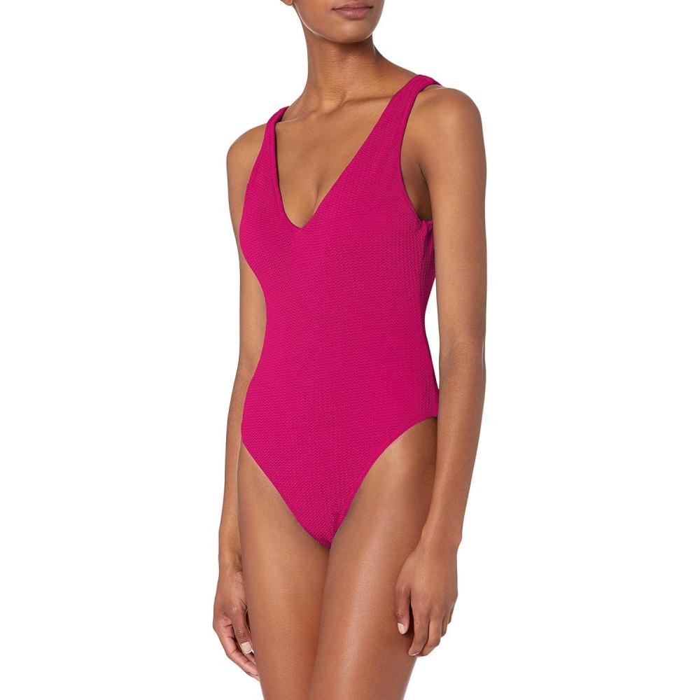 imageSeafolly Womens Deep V Neck Over The Shoulder One Piece SwimsuitSea Dive Fuchsia Rose