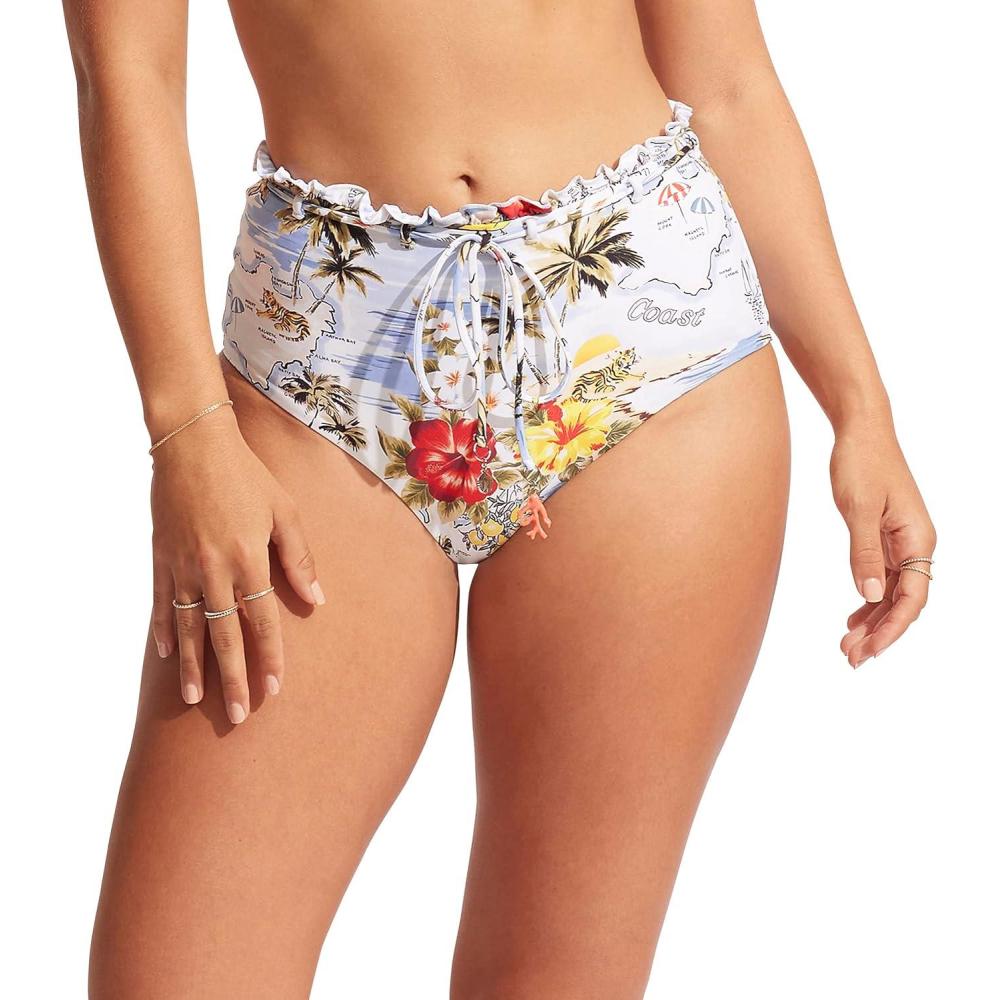 imageSeafolly Womens High Waisted Full Coverage Low Legline Bikini Bottom SwimsuitCoast to Coast Powder Blue