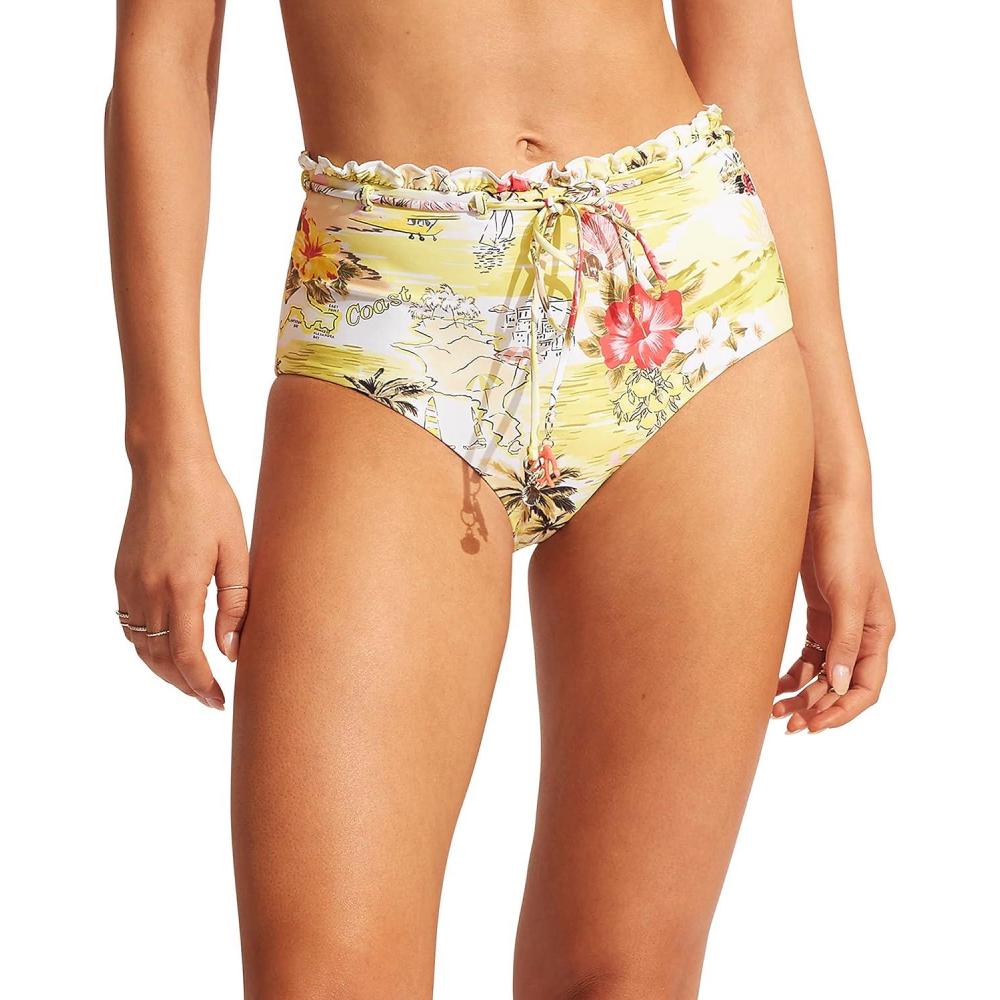 imageSeafolly Womens High Waisted Full Coverage Low Legline Bikini Bottom SwimsuitCoast to Coast Wild Lime