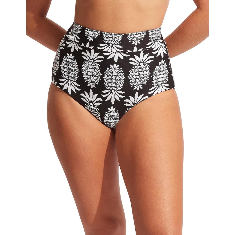 imageSeafolly Womens High Waisted Full Coverage Low Legline Bikini Bottom SwimsuitCorsica Black