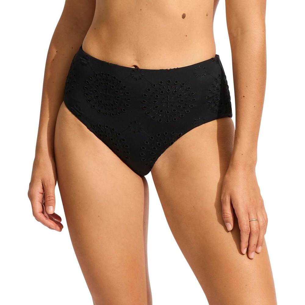 imageSeafolly Womens High Waisted Full Coverage Low Legline Bikini Bottom SwimsuitLulu Black