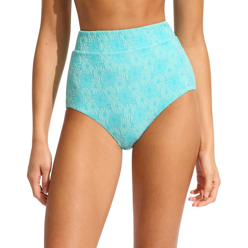 imageSeafolly Womens High Waisted Full Coverage Low Legline Bikini Bottom SwimsuitMarloe Atoll Blue