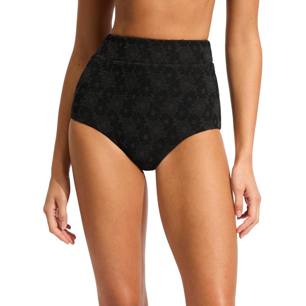 imageSeafolly Womens High Waisted Full Coverage Low Legline Bikini Bottom SwimsuitMarloe Black