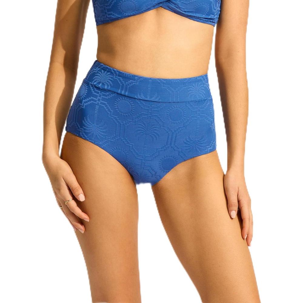 imageSeafolly Womens High Waisted Full Coverage Low Legline Bikini Bottom SwimsuitOasis Ultramarine