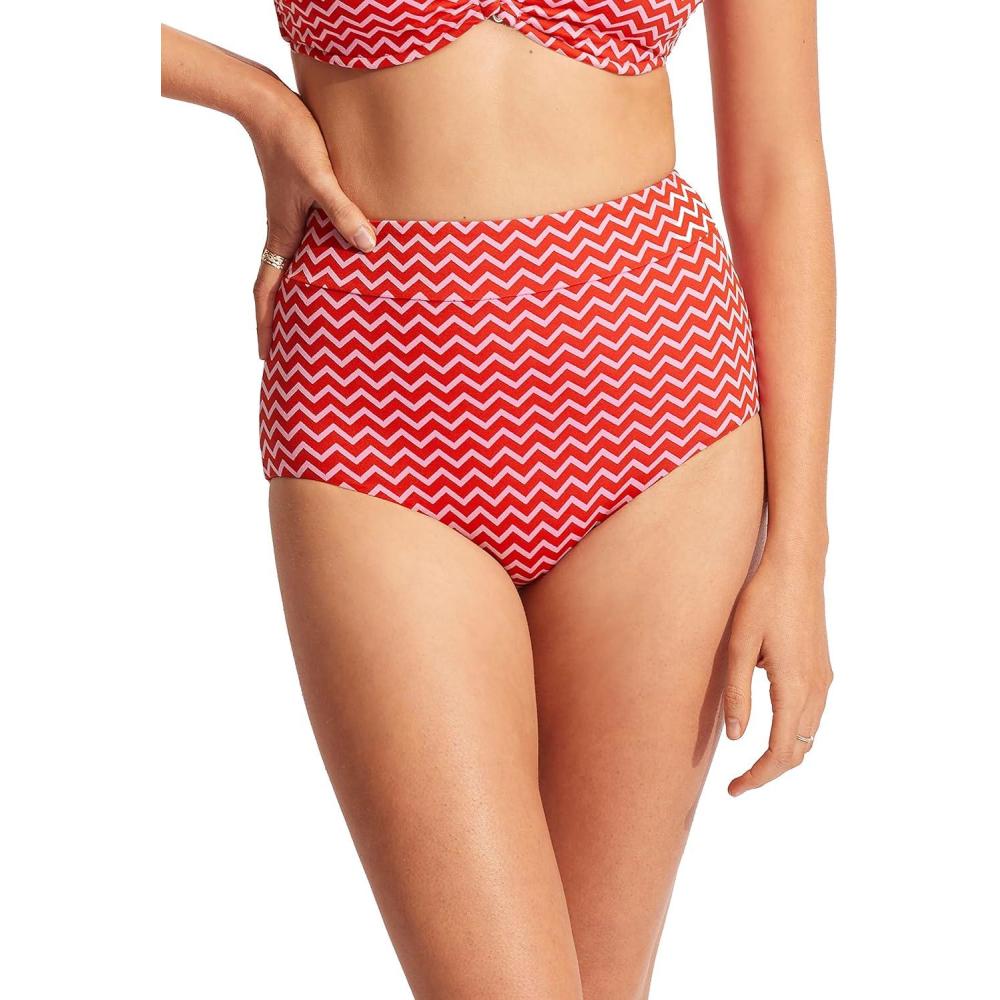 imageSeafolly Womens High Waisted Full Coverage Low Legline Bikini Bottom SwimsuitSienna Chilli Red