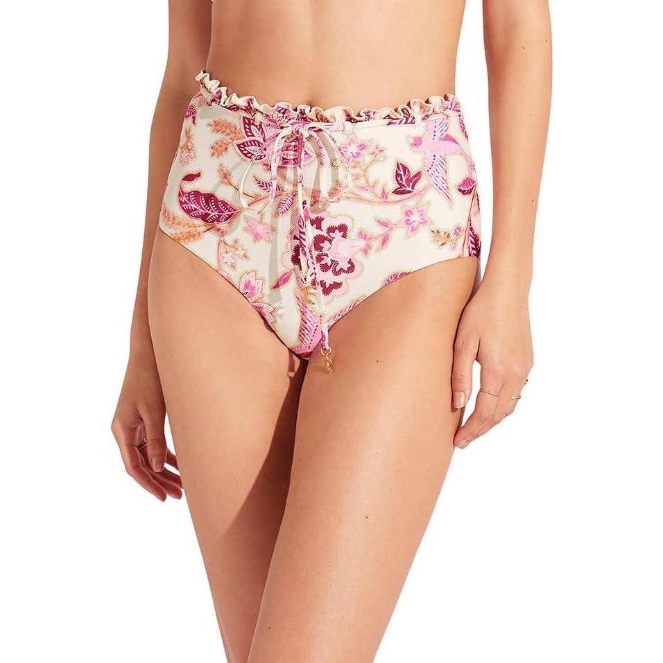 imageSeafolly Womens High Waisted Full Coverage Low Legline Bikini Bottom SwimsuitSilk Road Parfait Pink