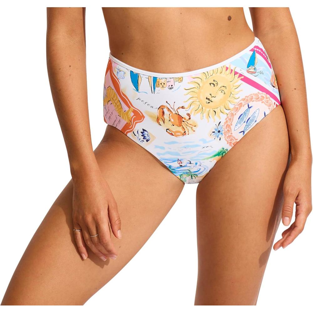 imageSeafolly Womens High Waisted Full Coverage Low Legline Bikini Bottom SwimsuitWish You Were Here Fuchsia Rose