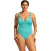 Seafolly Womens Deep V Neck Over The Shoulder One Piece Swimsuit(Poolside Blue Lagoon)