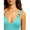 Seafolly Womens Deep V Neck Over The Shoulder One Piece Swimsuit(Poolside Blue Lagoon)