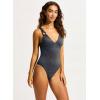 Seafolly Womens Deep V Neck Over The Shoulder One Piece Swimsuit(Poolside Midnight Blue)