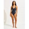 Seafolly Womens Deep V Neck Over The Shoulder One Piece Swimsuit(Poolside Midnight Blue)