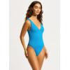 Seafolly Womens Deep V Neck Over The Shoulder One Piece Swimsuit(Sea Dive Turquoise)