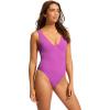 Seafolly Womens Deep V Neck Over The Shoulder One Piece Swimsuit(Sea Dive Violet)
