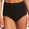 Seafolly Women’s High Waisted Full Coverage Low Legline Bikini Bottom Swimsuit(Second Wave Black)