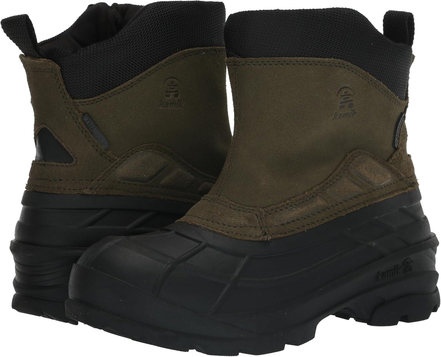 imageKamik Champlain 3quot Mens Waterproof Winter Boots Side Zipper Warm Insulated Suede Upper Non Slip Rubber SoleDark Olive
