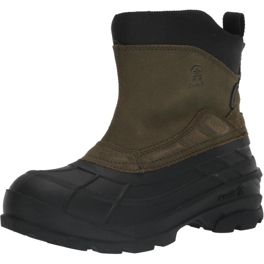 imageKamik Champlain 3quot Mens Waterproof Winter Boots Side Zipper Warm Insulated Suede Upper Non Slip Rubber SoleDark Olive