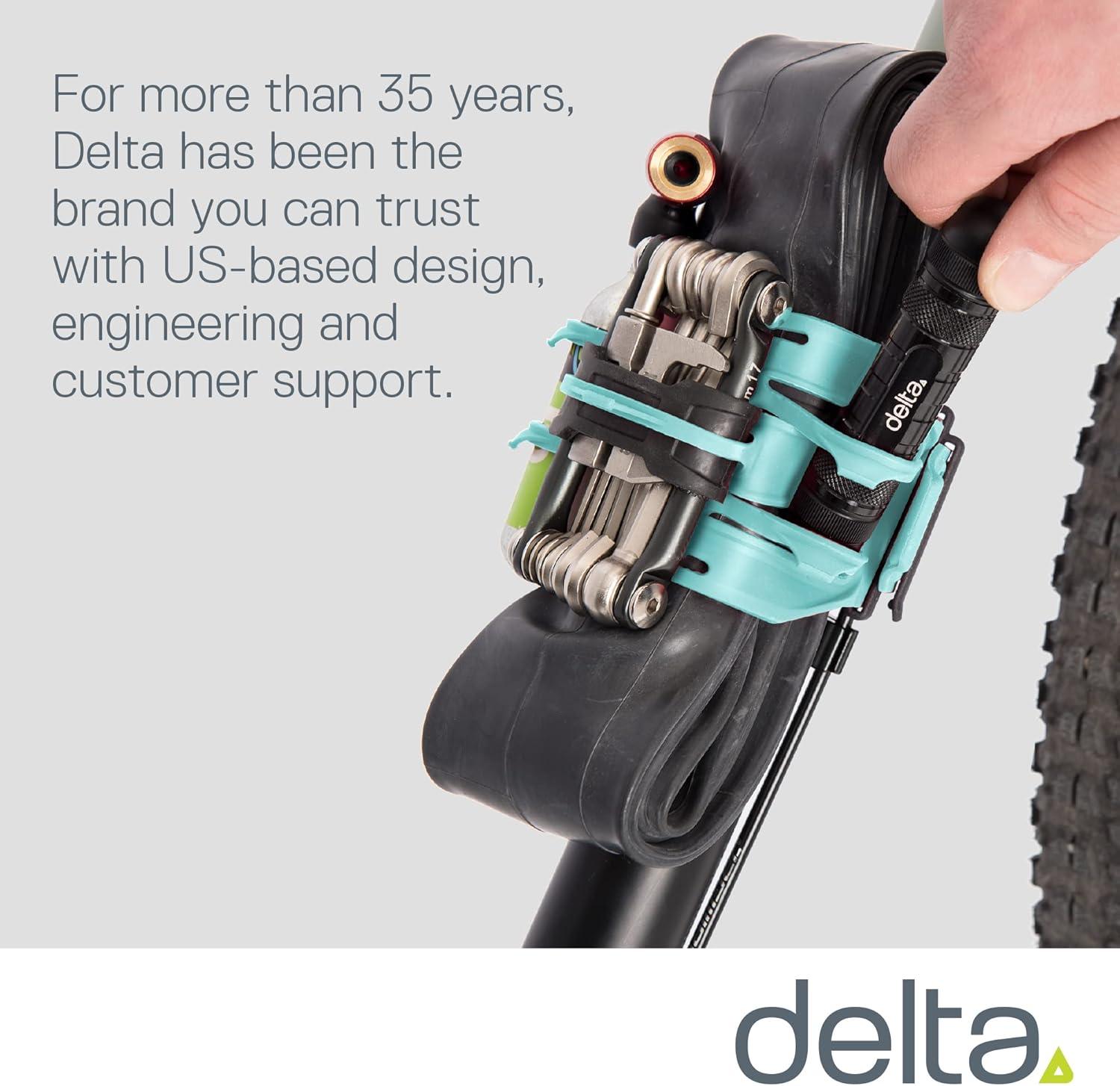 imageBike Frame Carrier Strap MTB with Tire Plugger Kit Stwap by Delta Cycle Mountain Bike Strap with Integrated Storage Loops for CO2 Inflator Tubes Bike Tool Kit and MoreStorage Repair Strap Blue