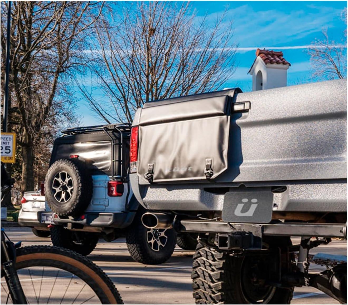 imageKUAT HUK 54quot Straight Durable SoftTouch TPU Padded Pickup Truck Tailgate Bike Hauling Transportation EasyAccess Protective Pad wNylon Straps Metal GHook Buckles ampamp RollUp Window Black25 Half Tailgate Pad