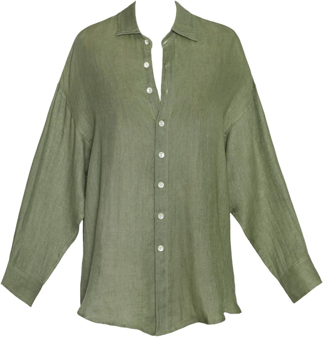 imageVitamin A Womens Swimwear Swimwear Playa Linen Boyfriend Shirt Swimsuit Cover UpAgave