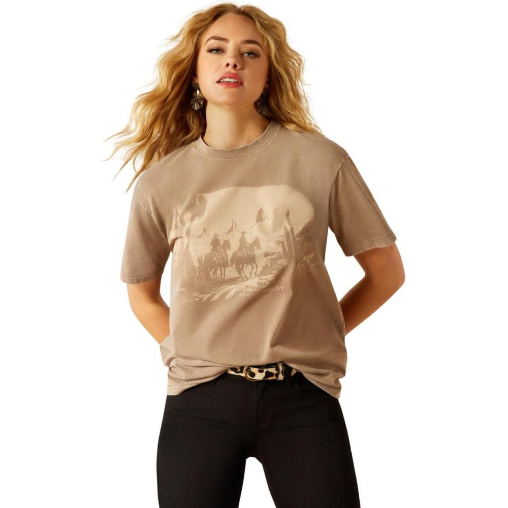 imageARIAT Womens Western Mural TShirtWashed Greige