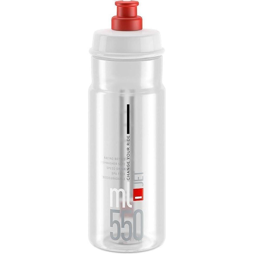 imageElite Jet Cycling Water Bottle 750ml Clear with Red Logo HighFlow Biodegradable BPAFreeClear with Red Logo 550ml