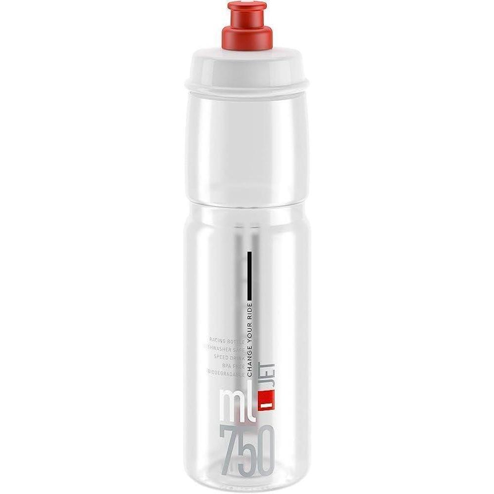imageElite Jet Cycling Water Bottle 750ml Clear with Red Logo HighFlow Biodegradable BPAFreeClear with Red Logo 750ml