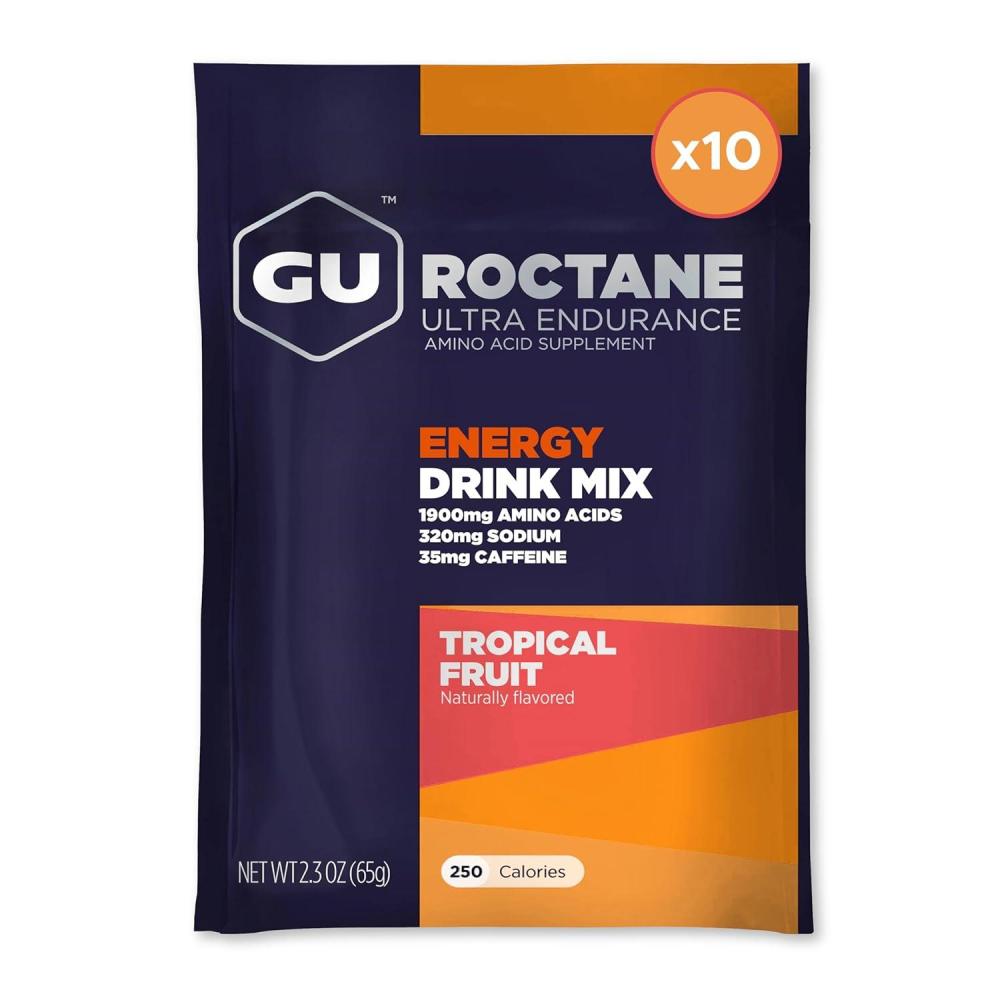 imageGU Energy Roctane Ultra Endurance Energy Drink Mix Vegan GlutenFree Kosher 35mg of Caffeine and DairyFree ntheGo Energy for Any Workout 344Pound Jar Tropical FruitTropical Fruit