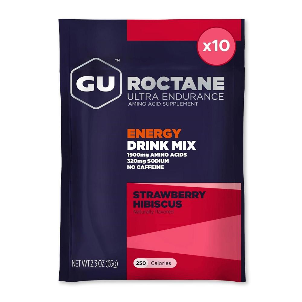 imageGU Energy Roctane Ultra Endurance Energy Drink Mix Vegan GlutenFree Kosher 35mg of Caffeine and DairyFree ntheGo Energy for Any Workout 344Pound Jar Tropical FruitStrawberry Hibiscus