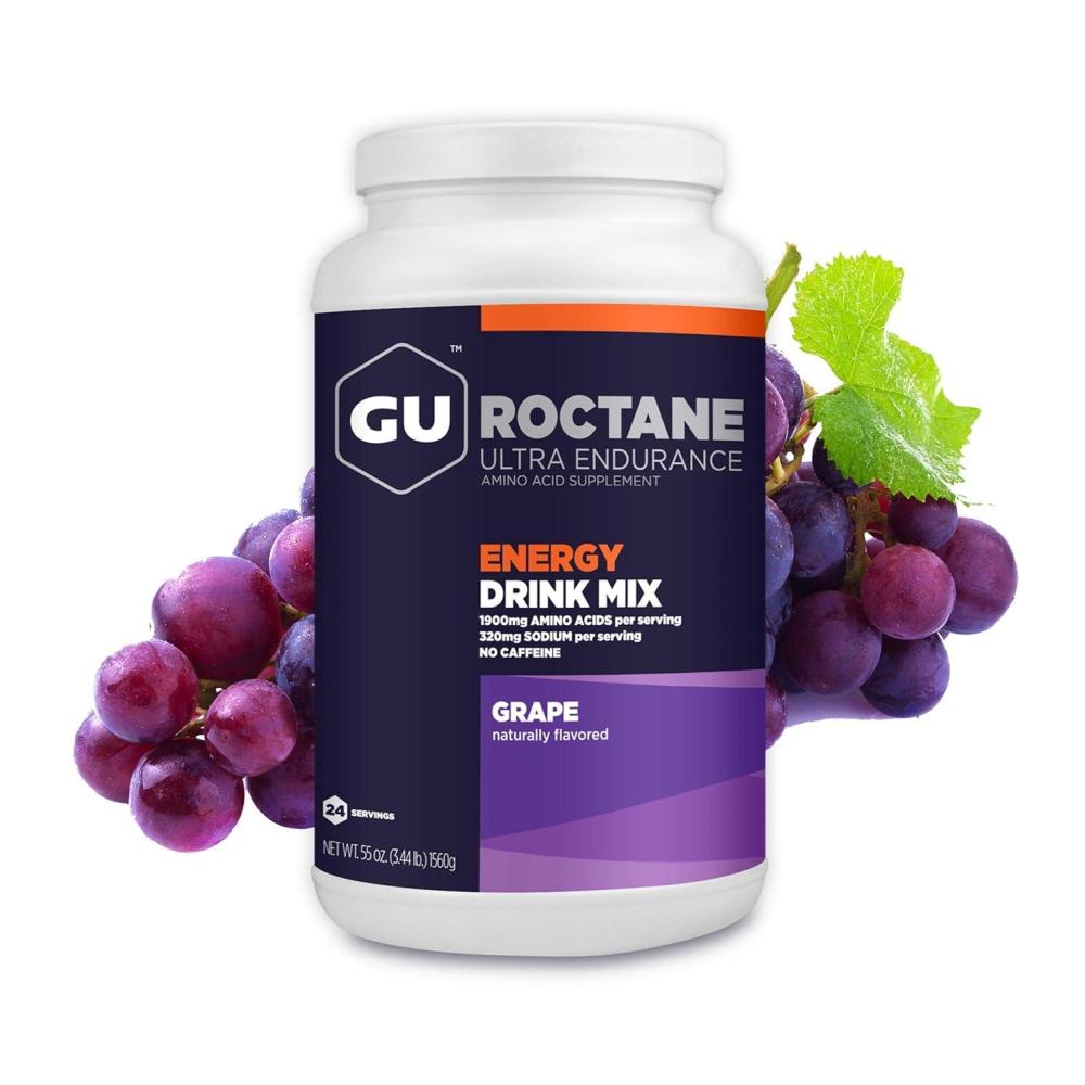 imageGU Energy Roctane Ultra Endurance Energy Drink Mix Vegan GlutenFree Kosher 35mg of Caffeine and DairyFree ntheGo Energy for Any Workout 344Pound Jar Tropical FruitGrape